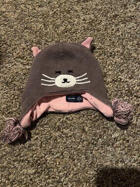 BabyGap Cat Beanie Knit Hat with Ears and Pompoms 6-12mths